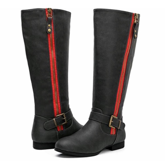 Shoes - Tall Gray Riding Boots Wide Calf Zippered New